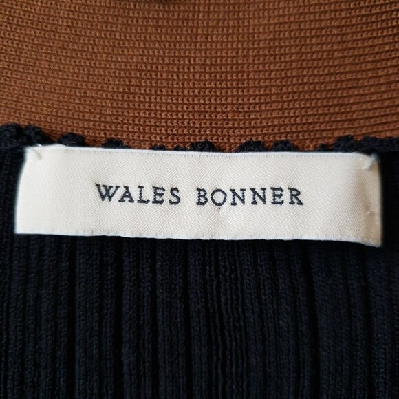 Wales Bonner Striped Ribbed Knit Black Multi V Neck Cardigan Preppy Quiet Luxury - Picture 5 of 14